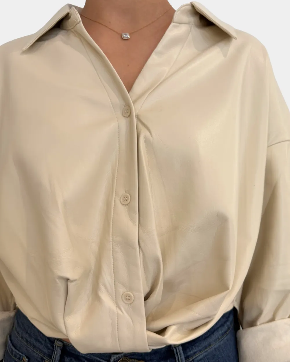 Twisted Front Faux Leather Shirt