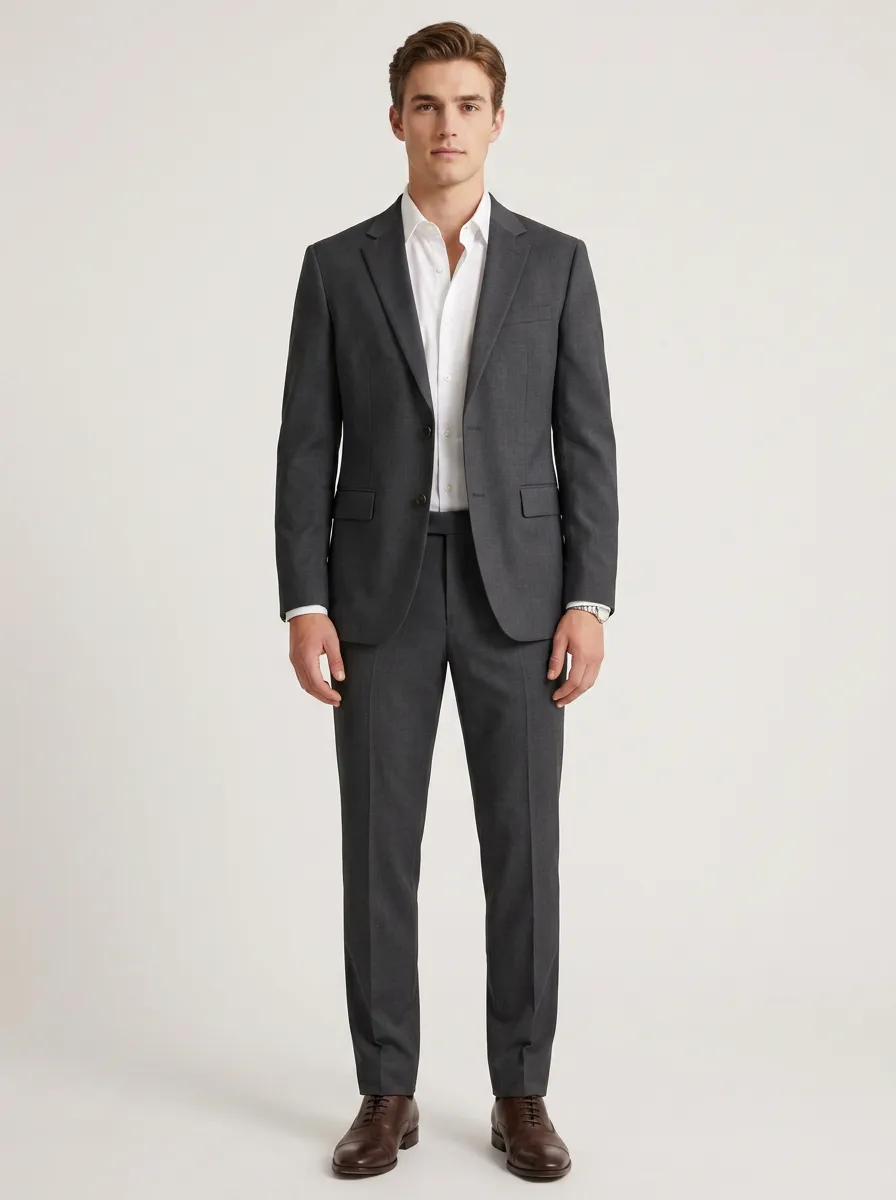 Men's Straight Leg Business Formal Charcoal Grey Solid Two-Piece Suit