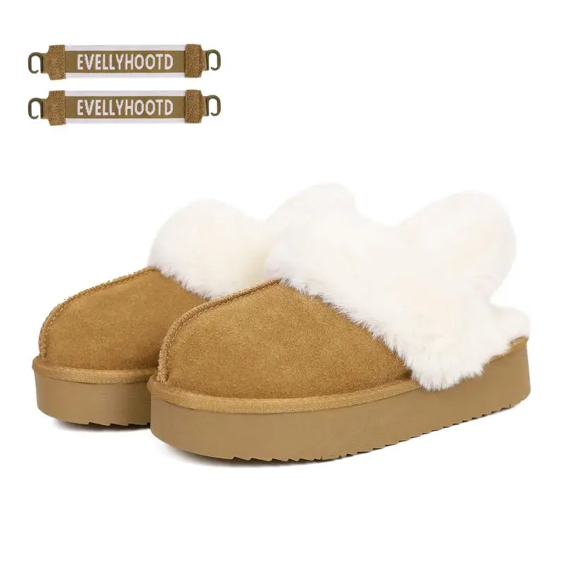 🥿🔥 Limited-Time Offer — 40% OFF! Women’s Chestnut Genuine Leather Platform Slippers with Detachable Ankle Strap & White Fur Lining  3-in-1 Seasonal Comfort