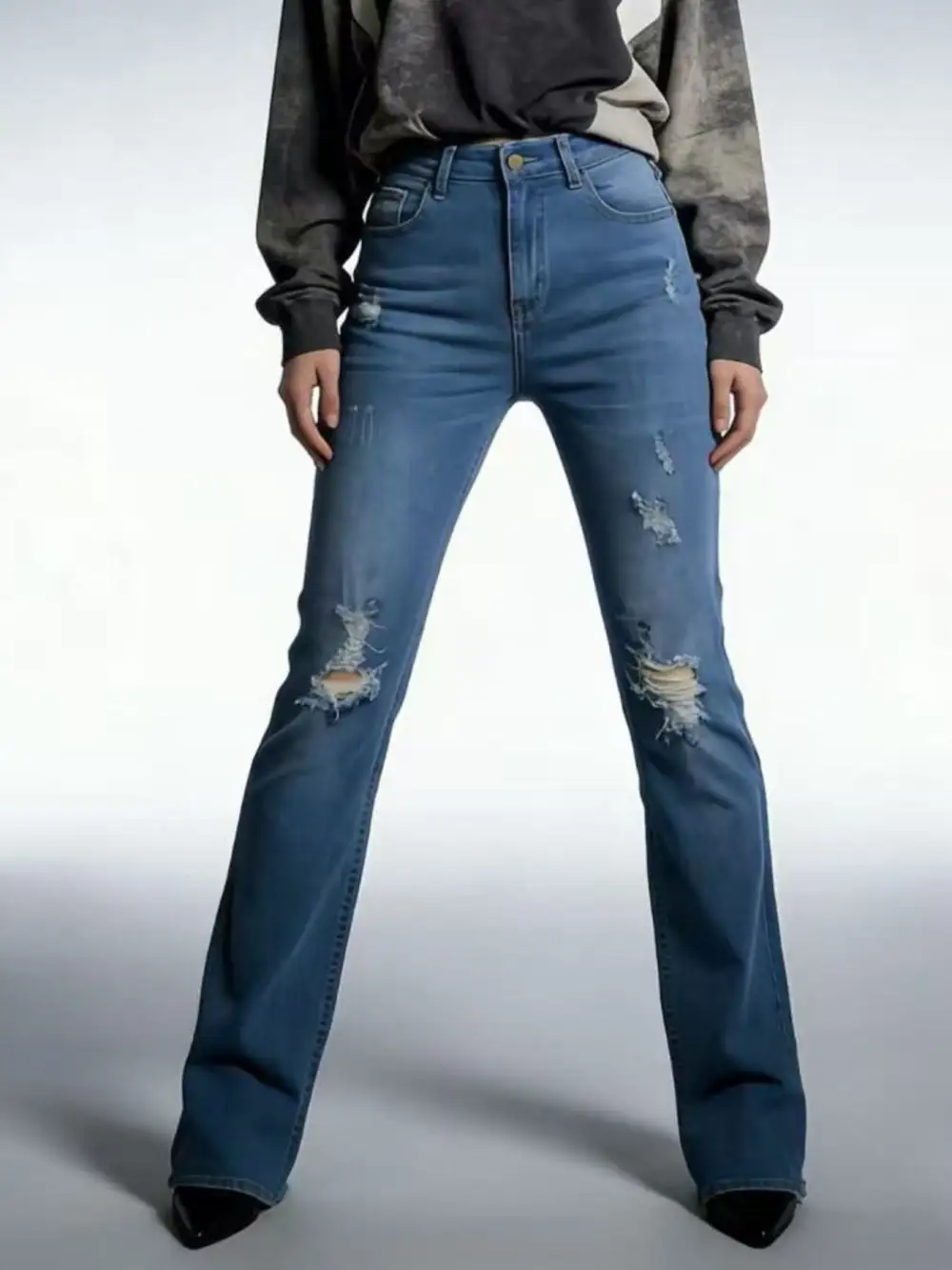 Soft High Waist Distressed Denim Jeans