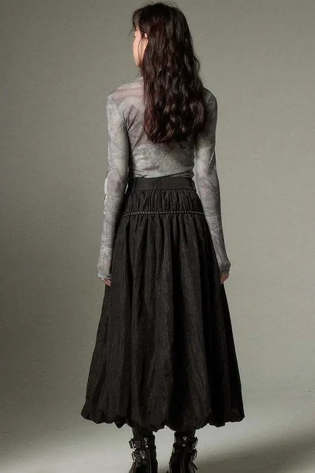 Ruffled Flowy Vintage Midi Skirt