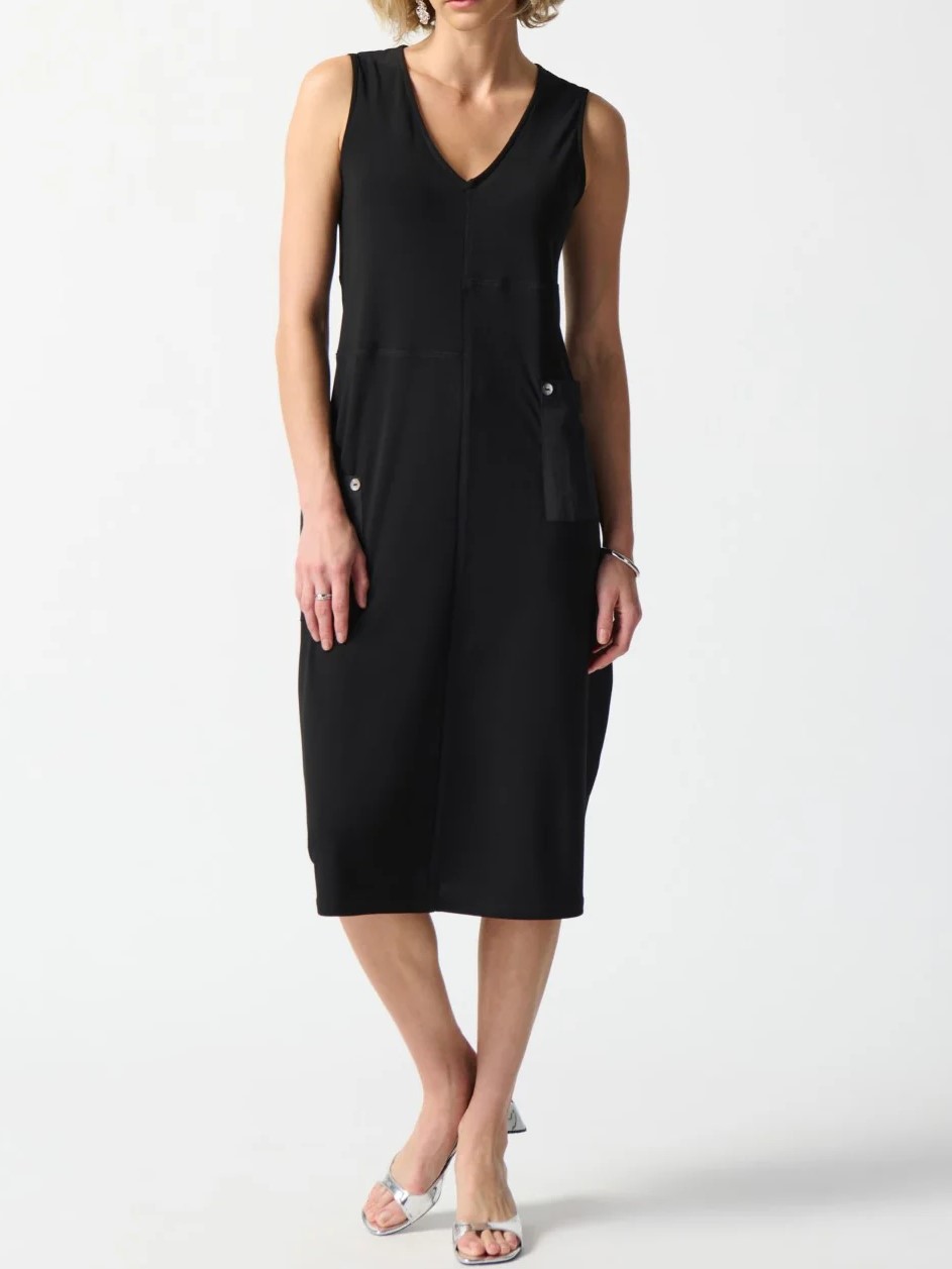 Black Sleeveless V - Neck Shift Dress