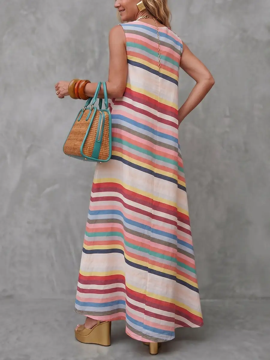 Loose Striped Neck Maxi Dress