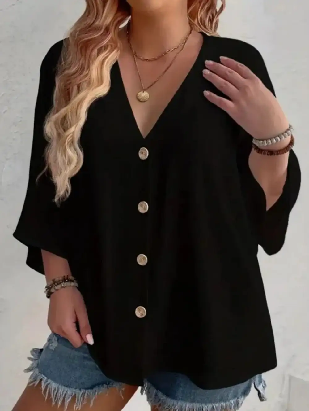 V-Neck Button Tee Cardigan Top