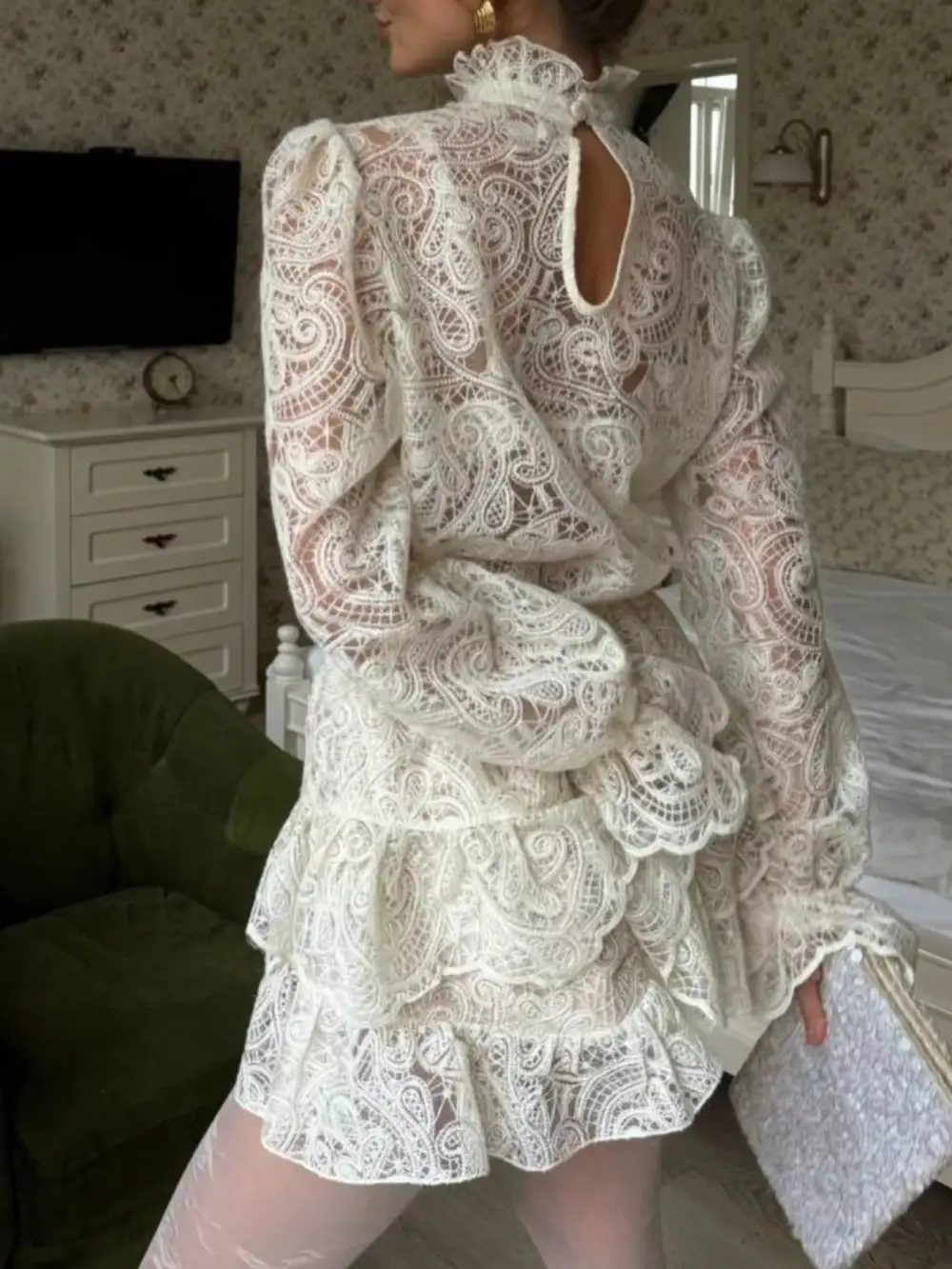 Relaxed Lace Long Sleeve Top and Skirt Set