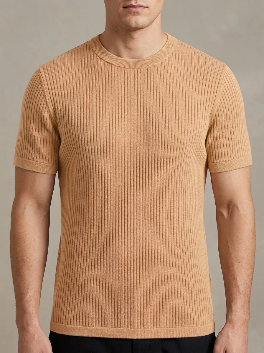 Modern Ribbed-Knit Minimal Men's Knit Crew-Neck T-Shirt