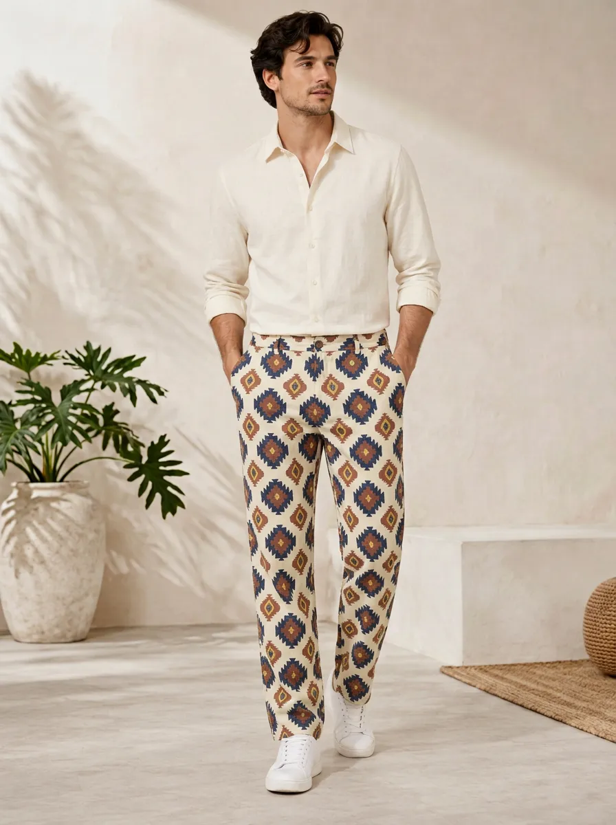 Men's Boho Geometric Diamond Printed Pants