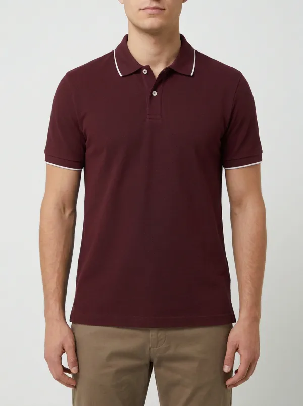 Men's Knit Ribbed Textured Tipped-Collar Contrast-Trim Polo Shirt