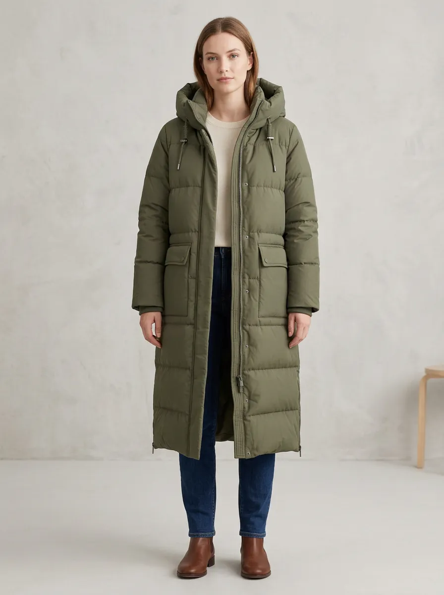 Outdoor-Inspired Padded Long Hooded Coat