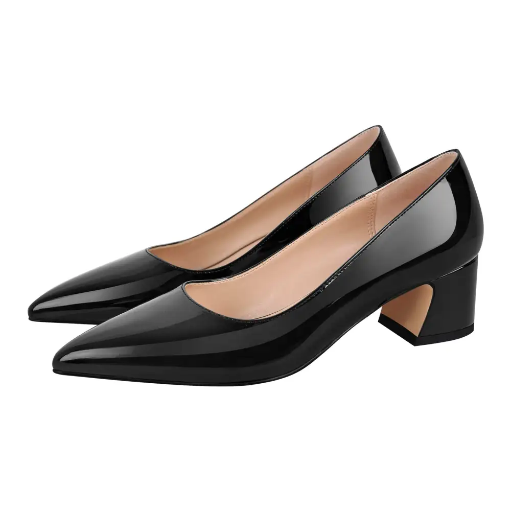 Polished Pointed Toe Chunky Heel Pumps