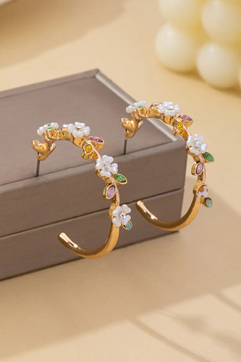 Botanical namel Flowers Crystal Hoop