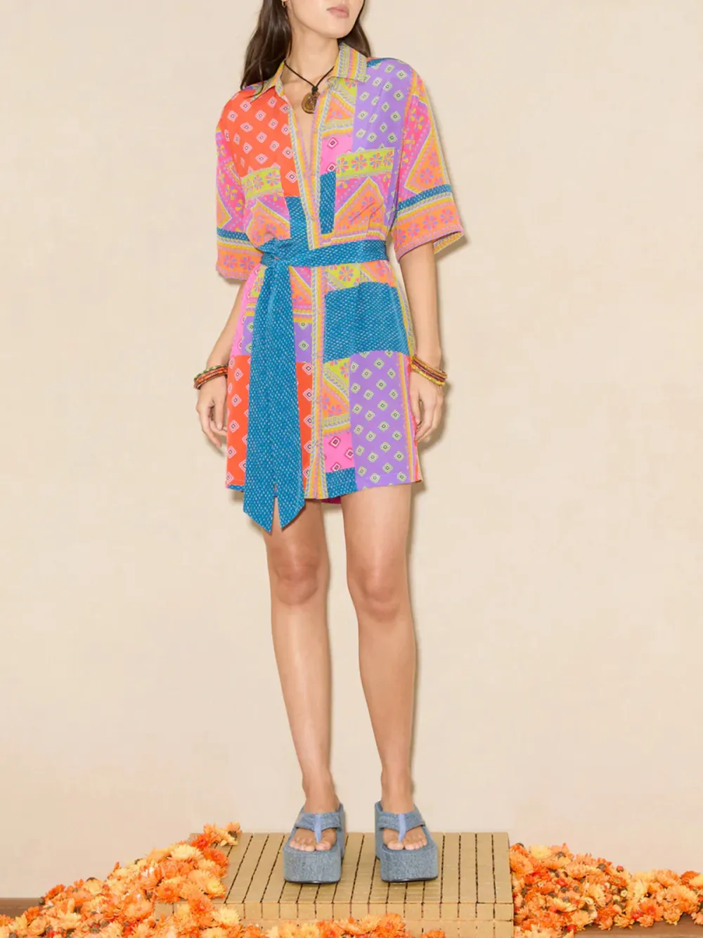 Casual Style Multi Long Sleeve Shirtdress