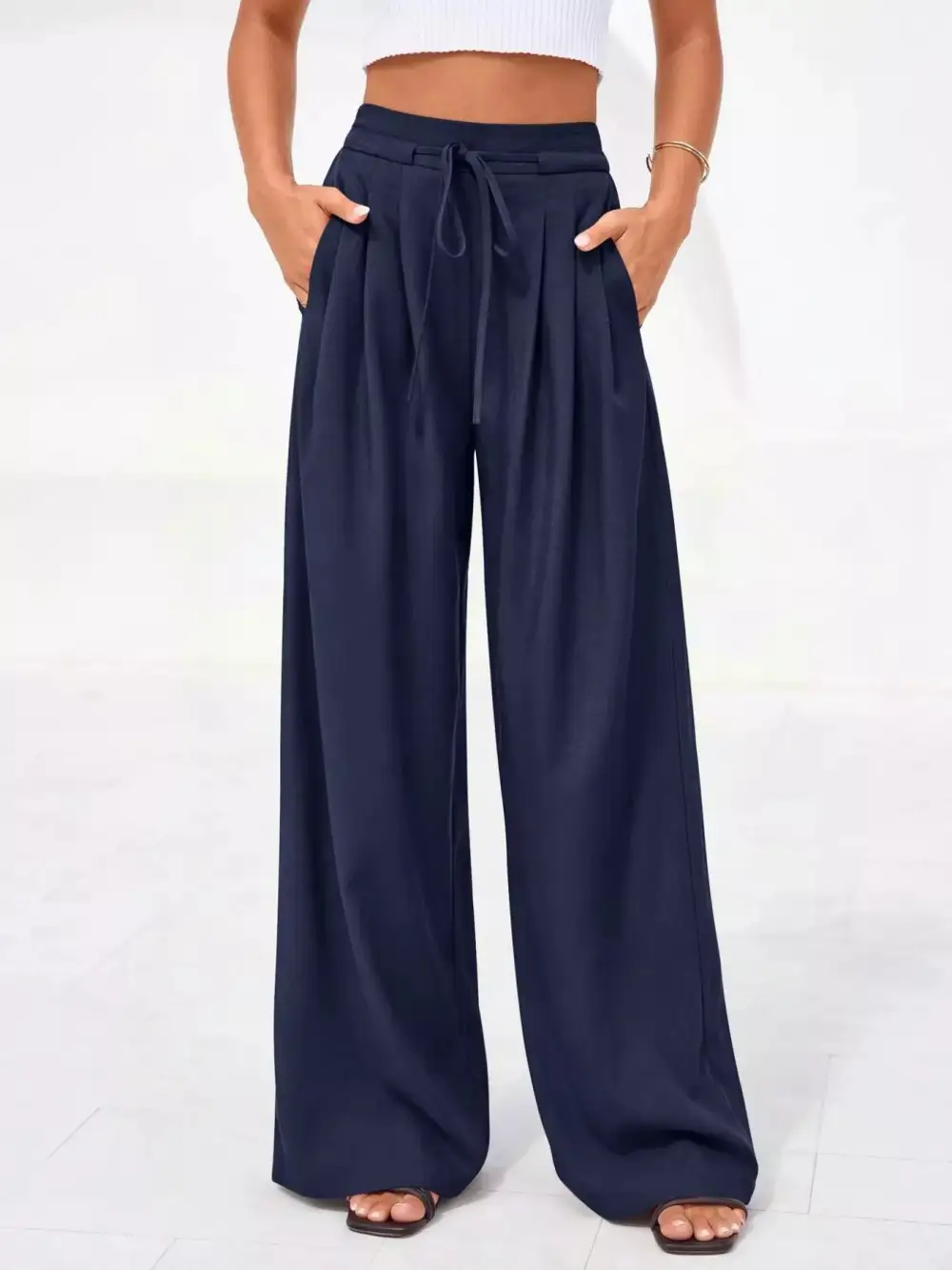 Full Size High Waisted Wide Leg Pleated Pants Plus Size