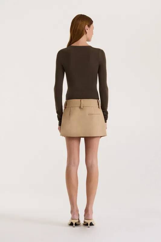Beige Low-Rise Twill Skirt