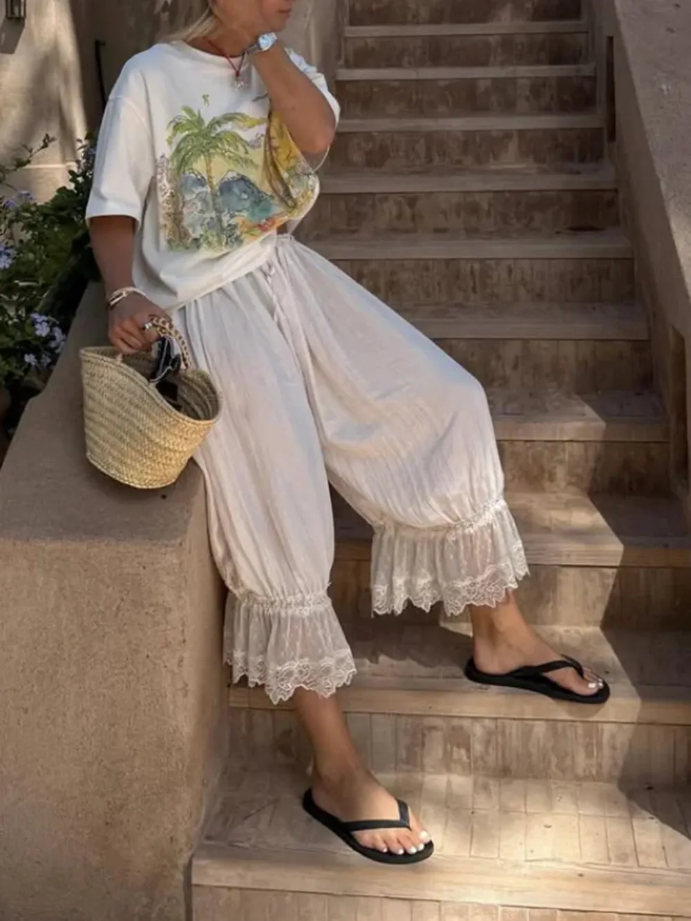 Casual Style Young Bloomer Pants Ivory