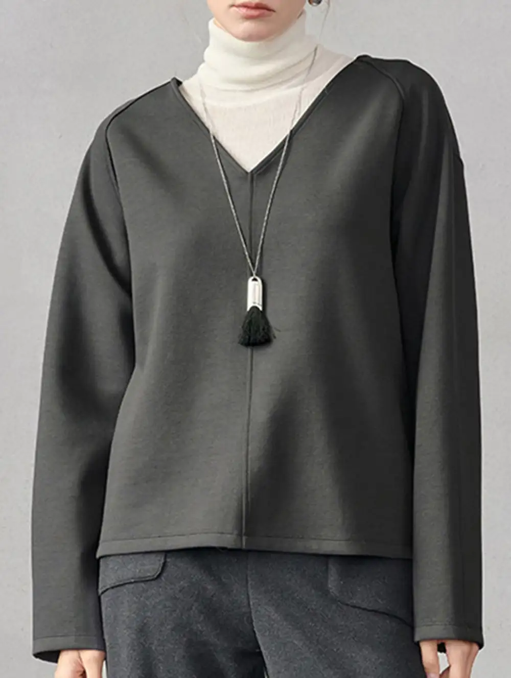 V Neck Reversible Loose Fit Sweatshirt