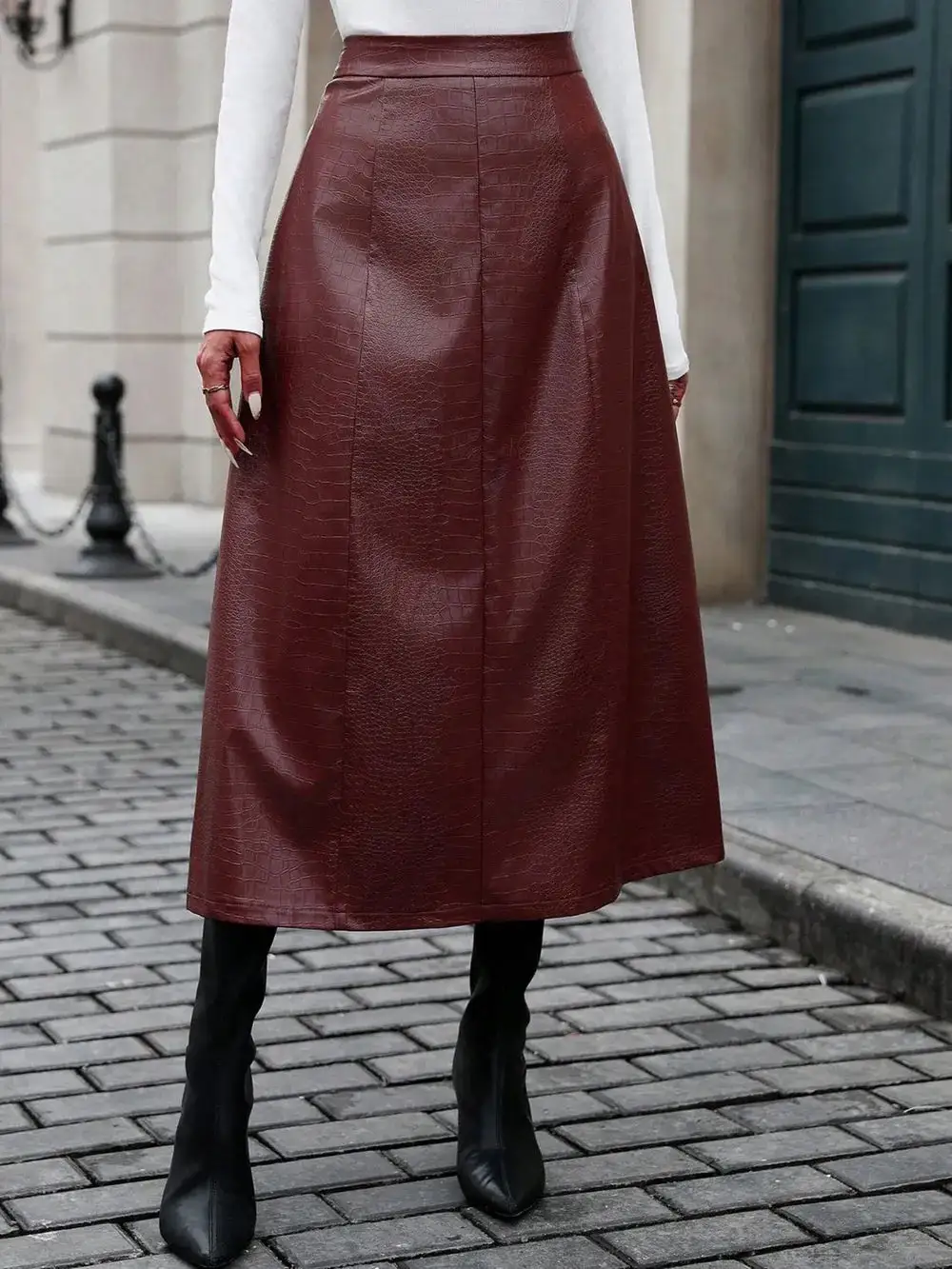 Stretch High Waisted Midi Skirt
