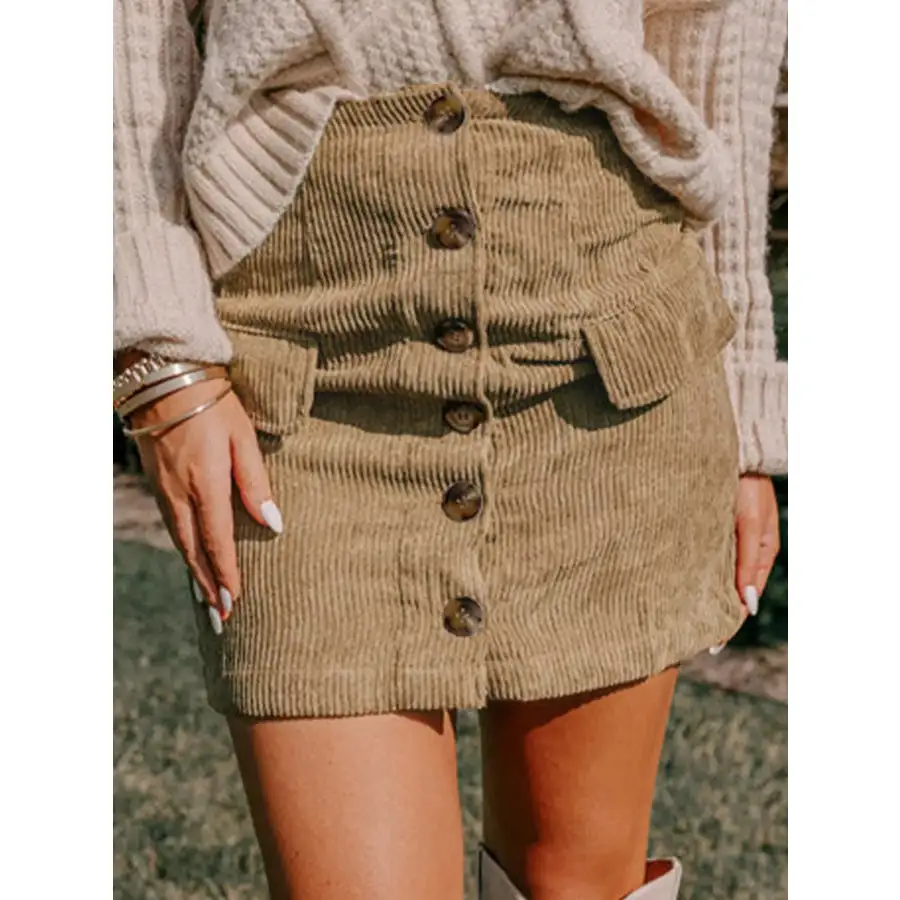Corduroy Buttoned Front Mini Skirt
