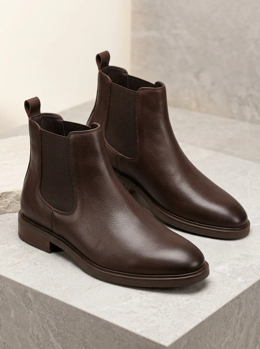 Versatile Brown Chelsea Work Boots with Leather Look
