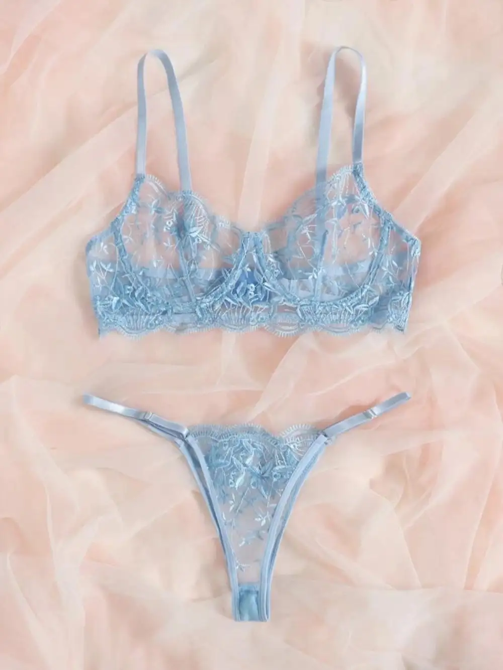 Refined Embroidered Lace Lingerie Set