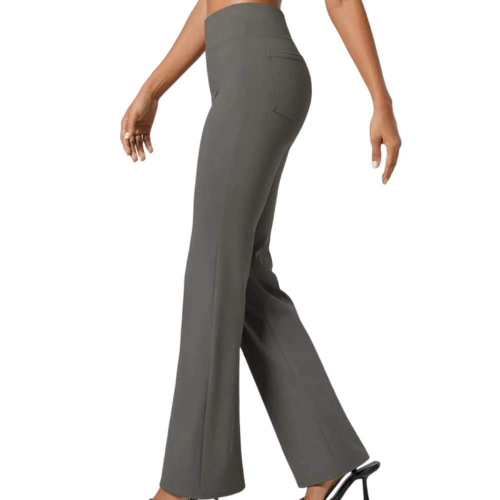 Flex High Waisted Back Side Pocket Slight Flare Work Pants