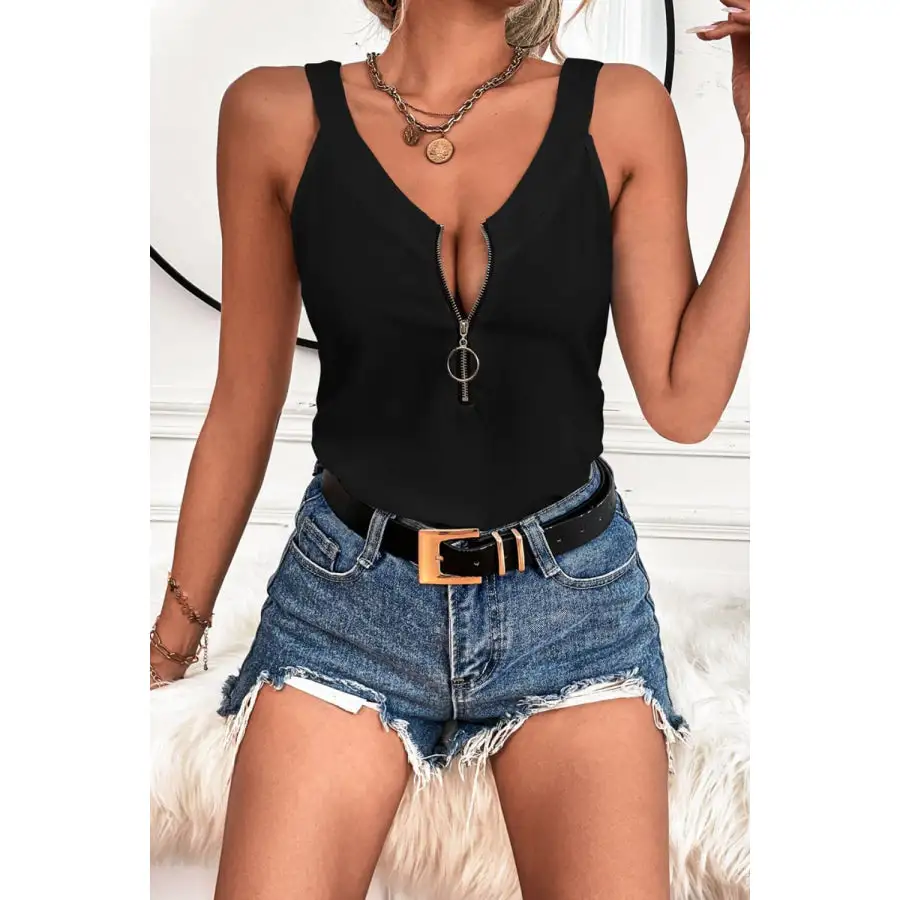 Half Zip Scoop Neck Tank