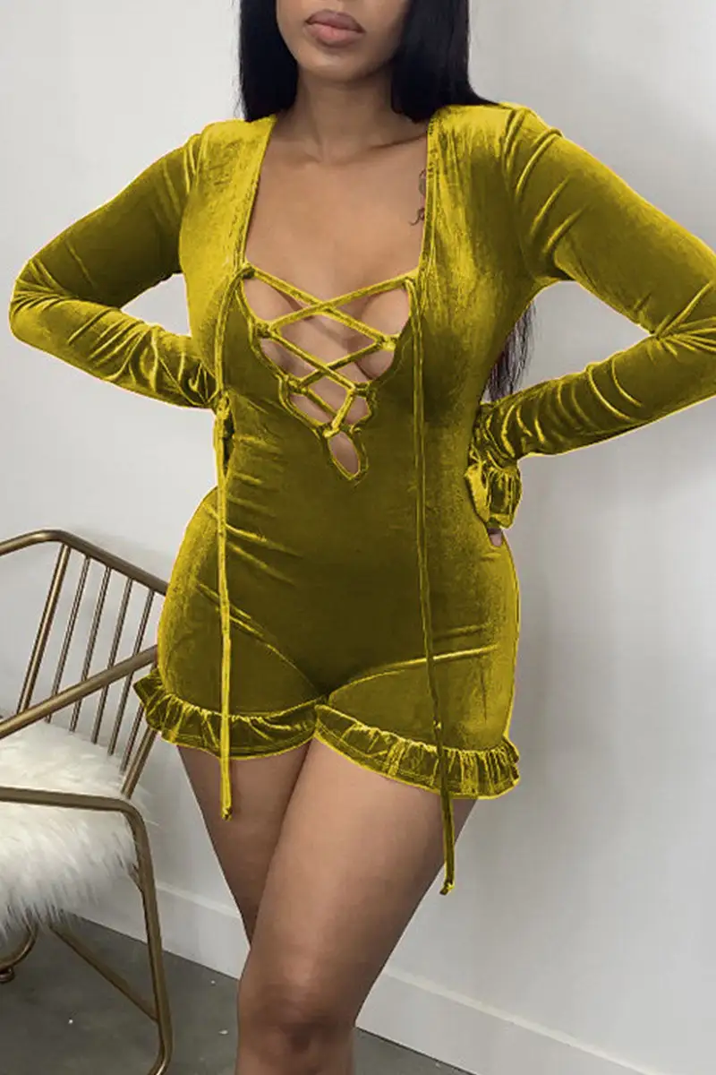 Sexy Solid Split Joint Frenulum V Neck Straight Jumpsuits