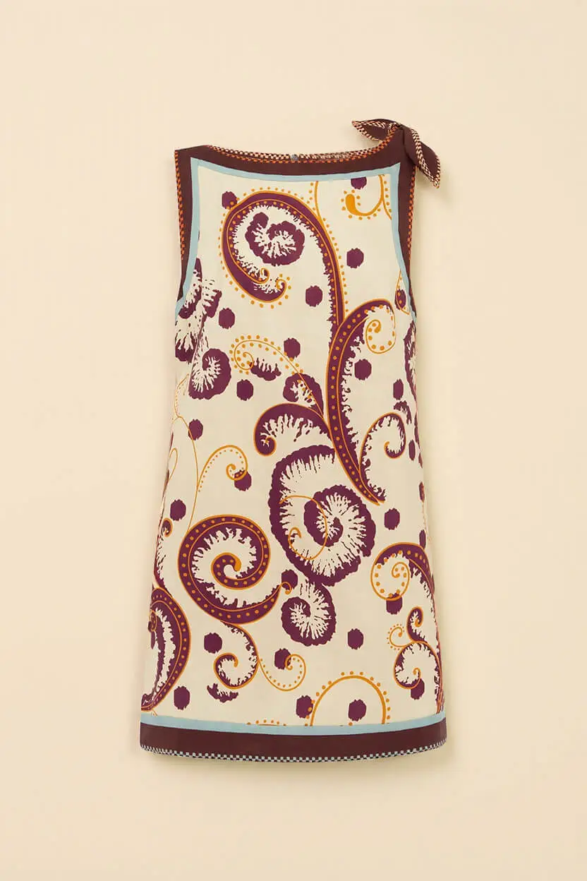 Print Straight Neck Tie Mini Dress