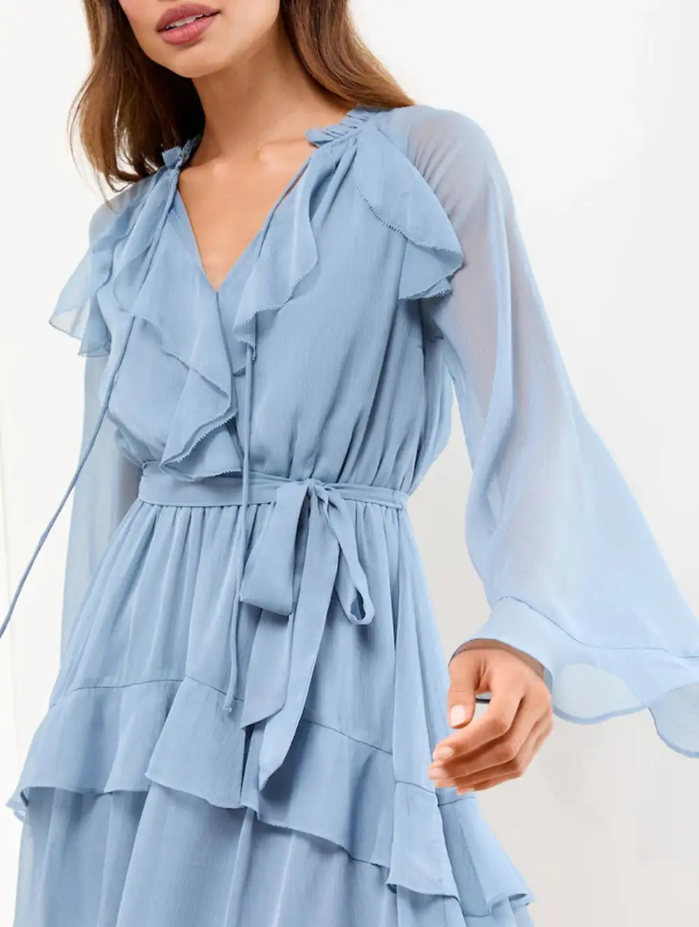 V-Neck Ruffle Bell Sleeve Slim Dress