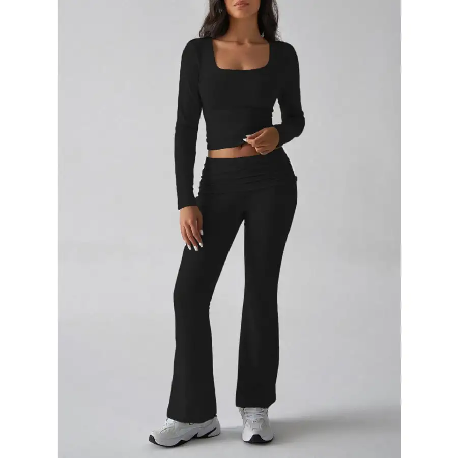 Square Neck Long Sleeve Top and Pants Set