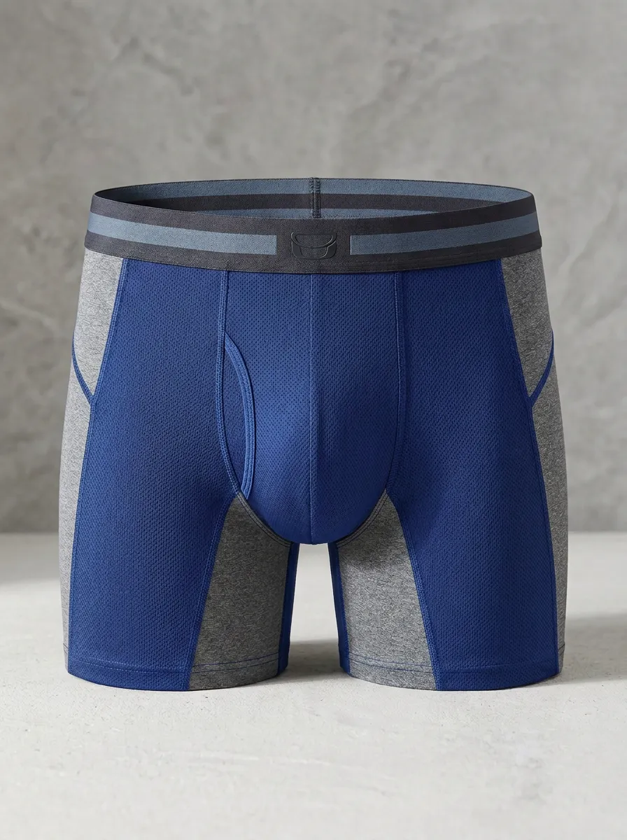Men's Athletic Performance Grey Black Mesh Printed Boxer Briefs