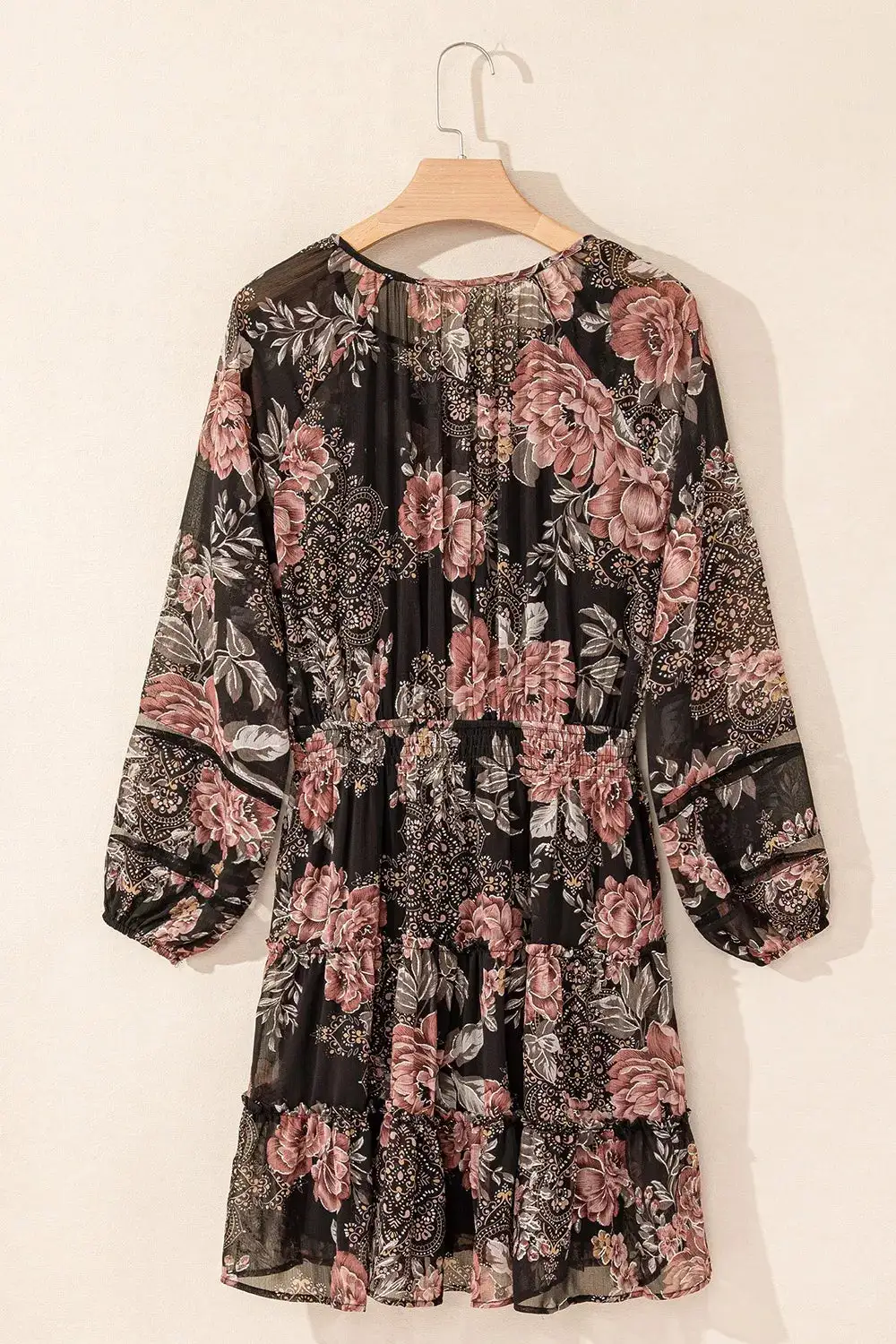 Textured Detail Floral Printed Mini Dress