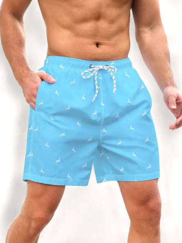 Men's Animal Allover Print Drawstring Beach Shorts