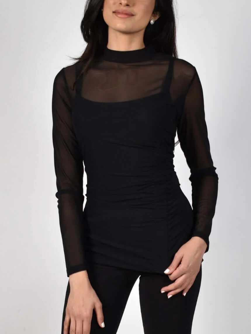 Black Mesh - Sleeve Slim - Fit Top