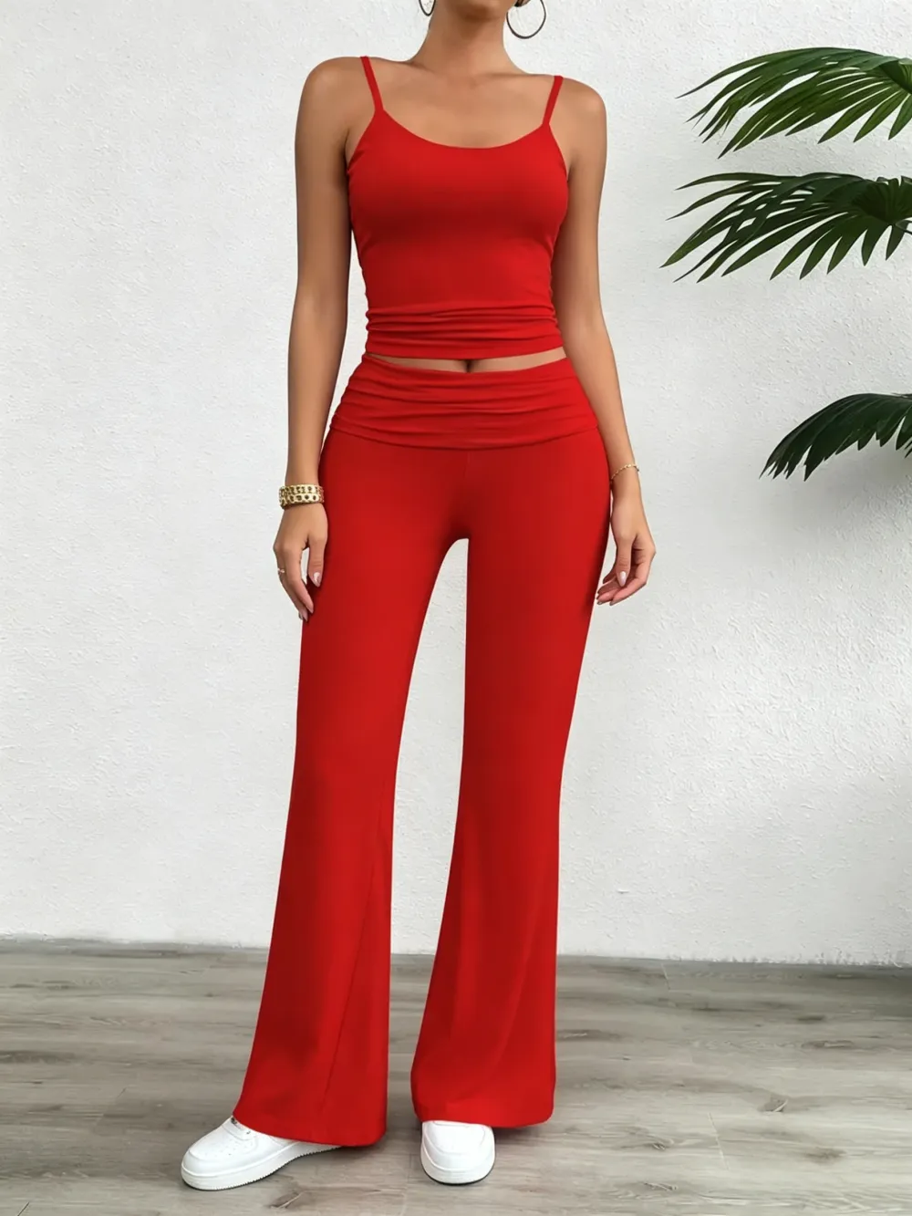Women's two-piece set: strapless cropped top and trousers