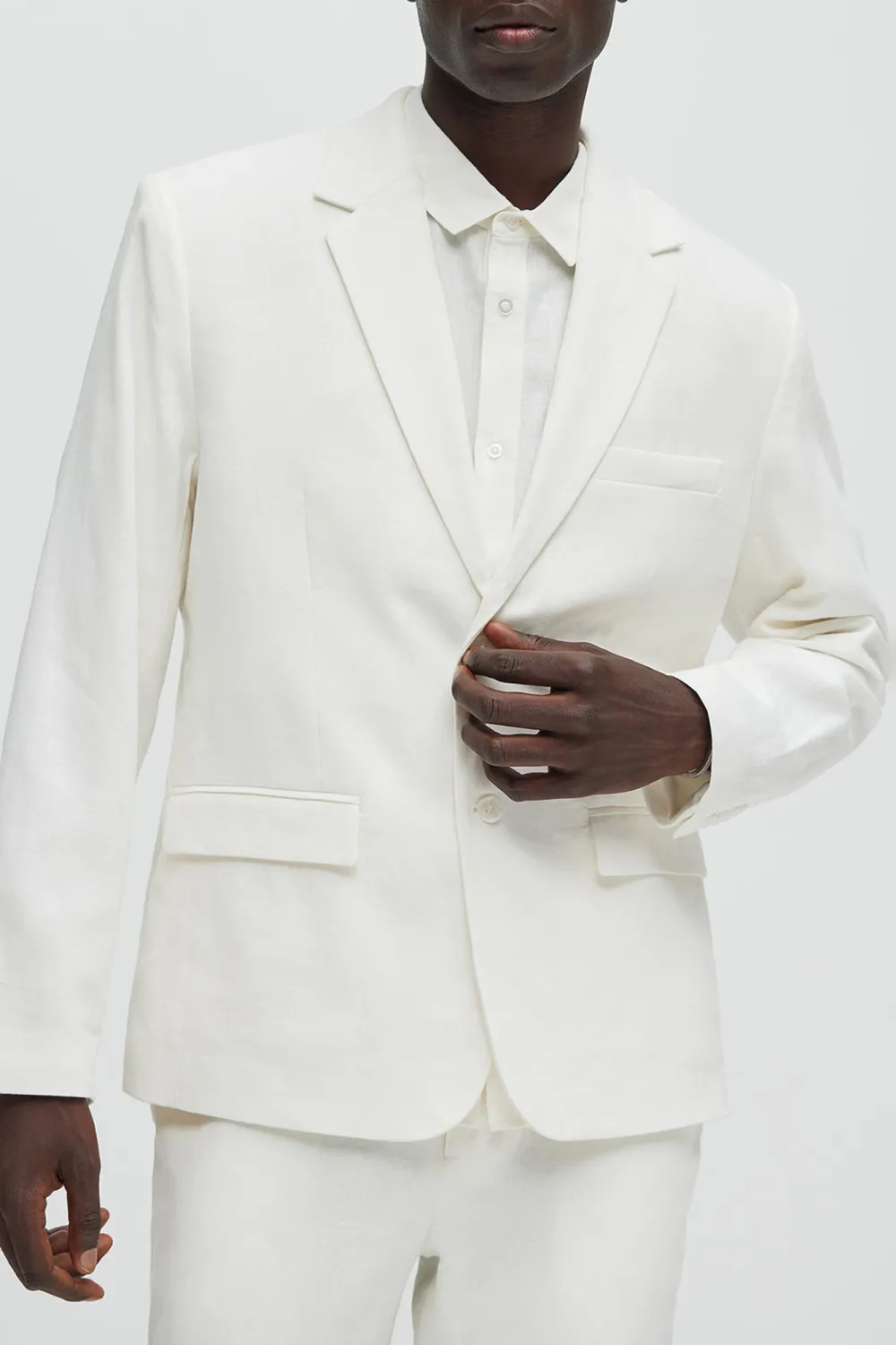 Slight Stretch Linen Suit Jacket - Black
