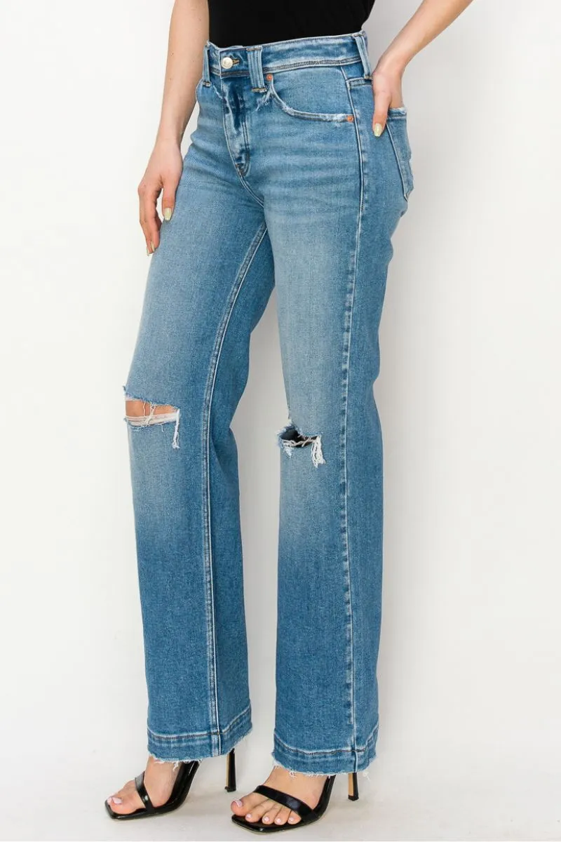 Versatile High Rise Straight Leg Relaxed Denim Jeans