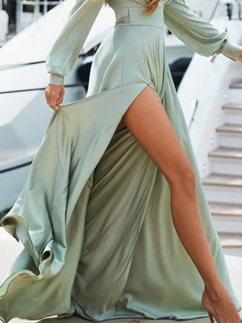 Slit Long Sleeve Maxi Dress