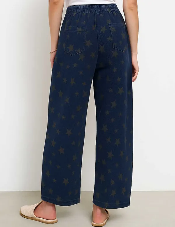 Color Block Star Print Straight Leg Denim Pants