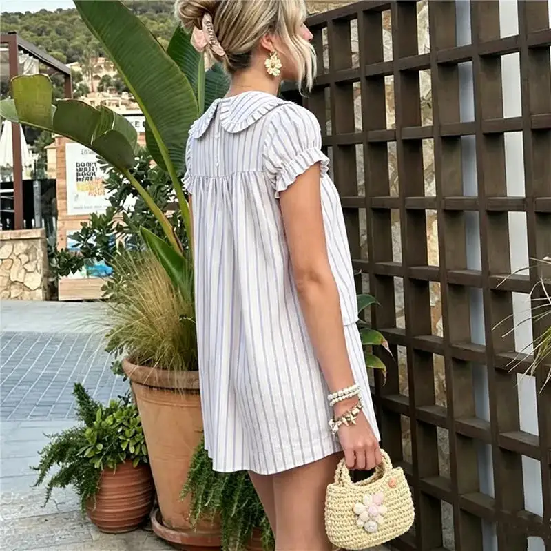 A Line Puff Sleeve Ruffle Mini Dress