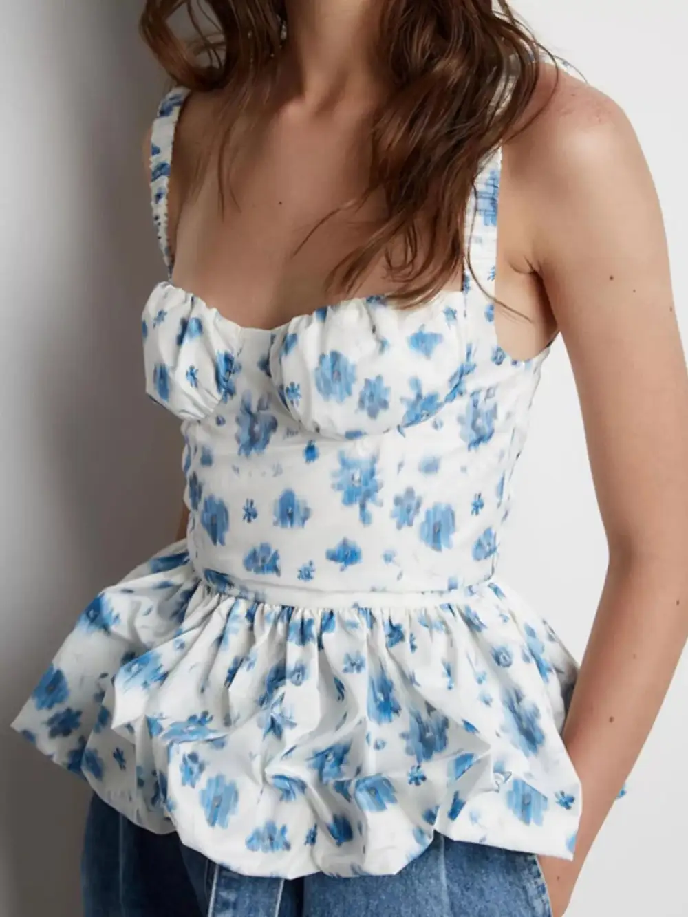 Ruffled Floral-Print Tank Top