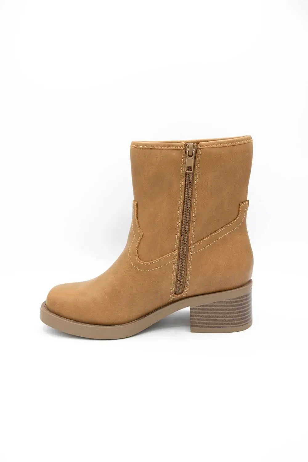Faux Leather Zip Entry Square Toe Mid Calf Bootie