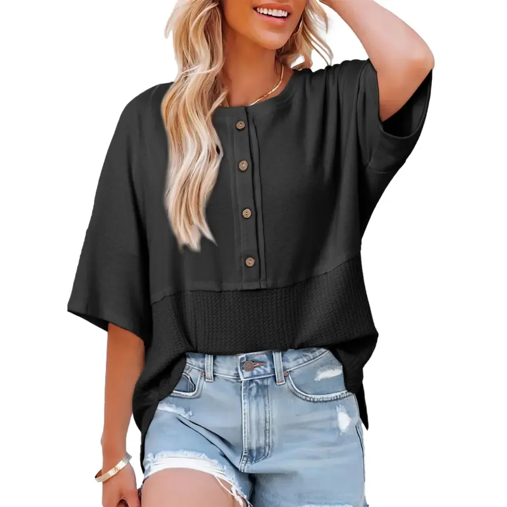Women's Waffle Knit Button Down Top