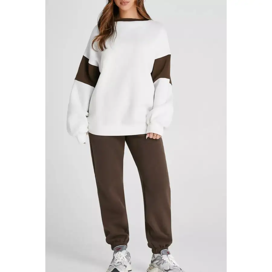Drop Shoulder Loose Sweatshirt and Joggers Active Set