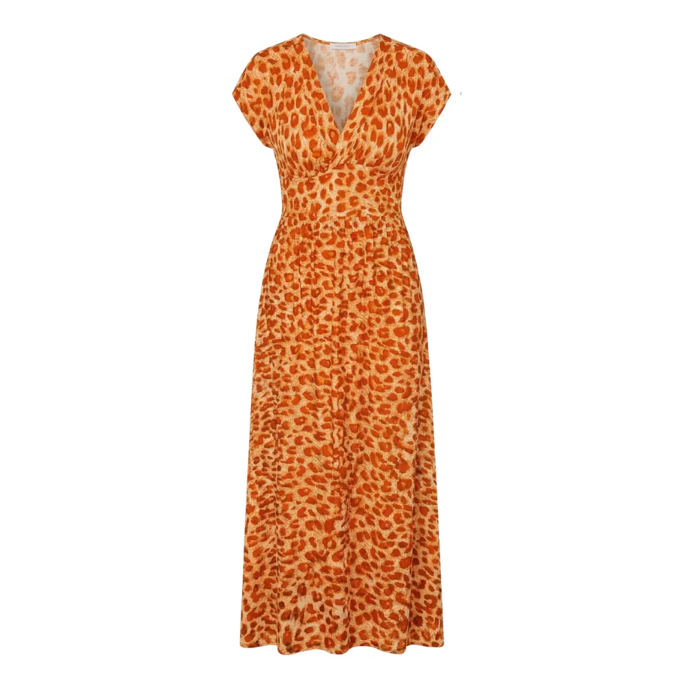 Ruched Waist Leopard Maxi Dress