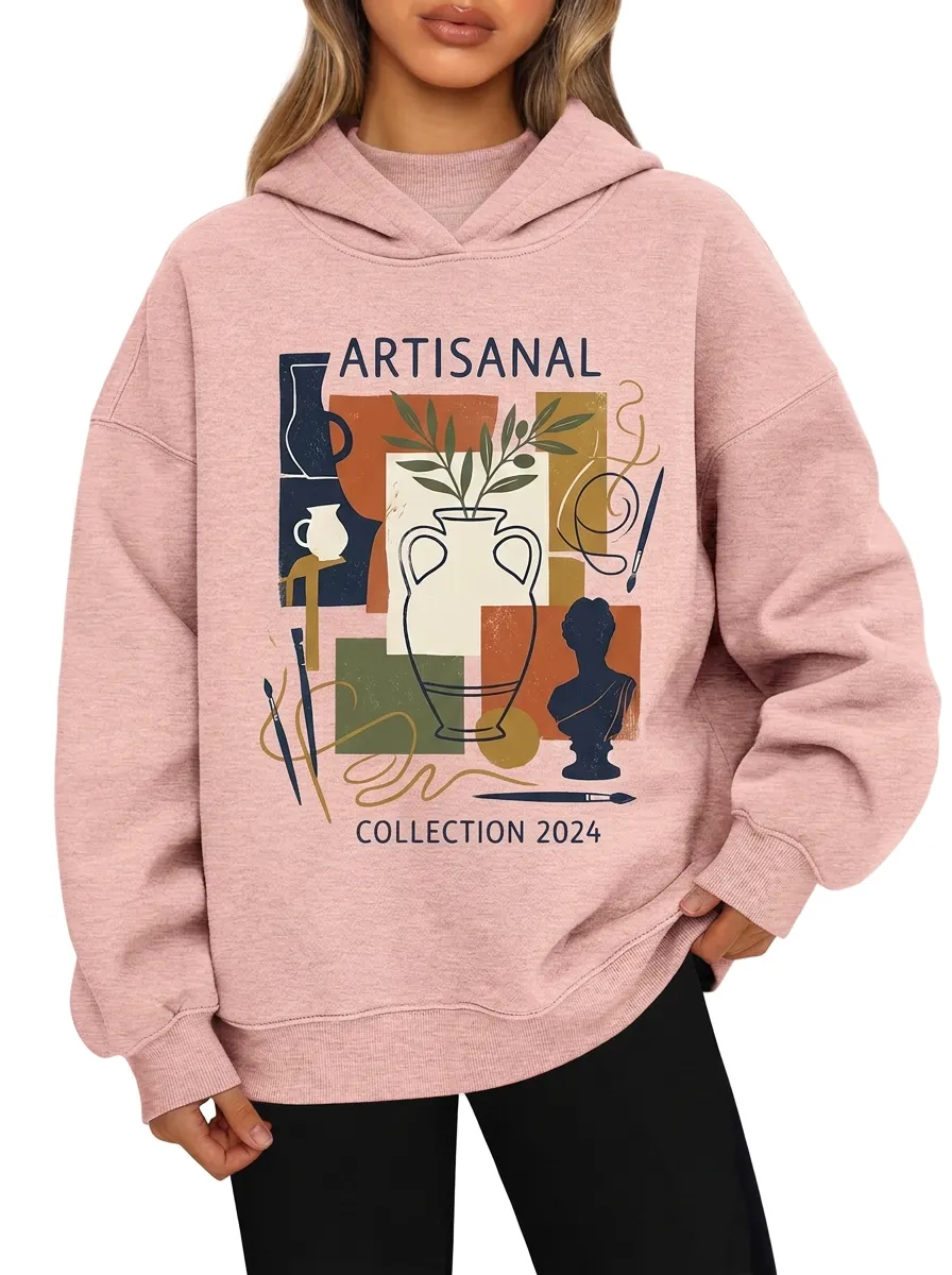 Women's Art Pottery Statue Abstract Graphic Hoodie