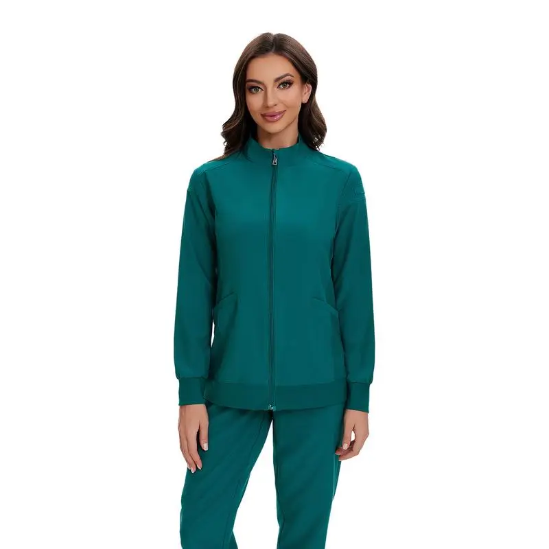 Scrub Jackets for Woman, Zip Front Nurse Jacket, 4-Way Stretch Fabric