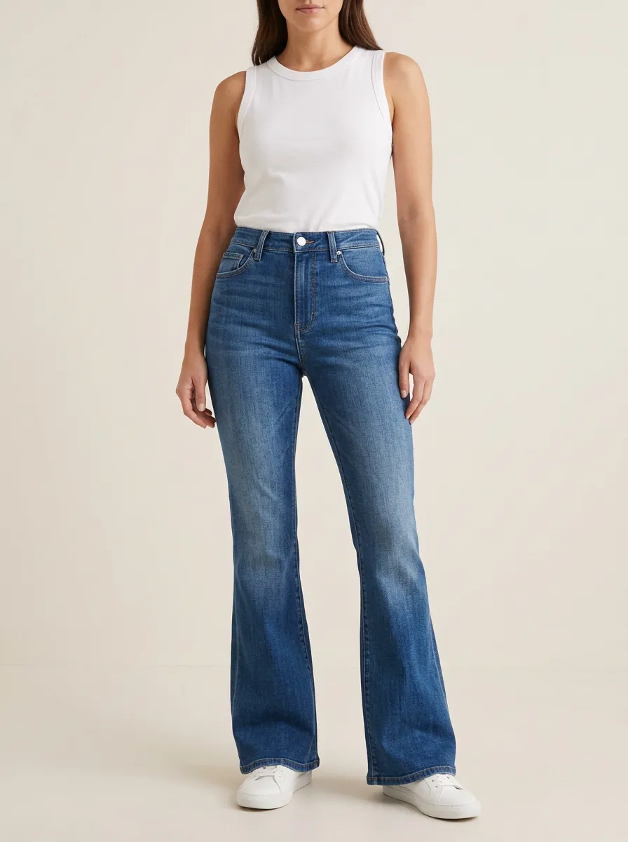 Women's High-Rise Vintage Wash Flare Denim Jeans