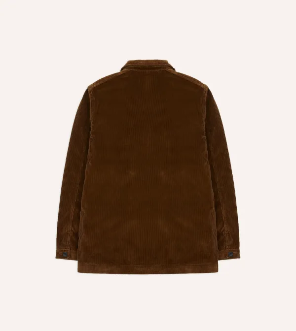 Casual Style Tan Corduroy Three-Pocket Field Jacket