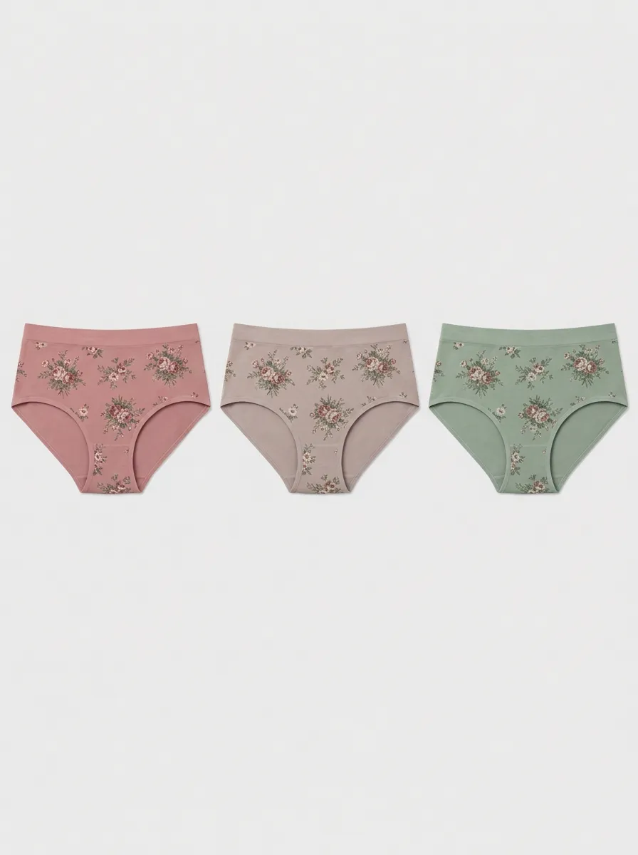 Women's Floral Patterned Mid-Rise Briefs - 3 Pack 3-Pack